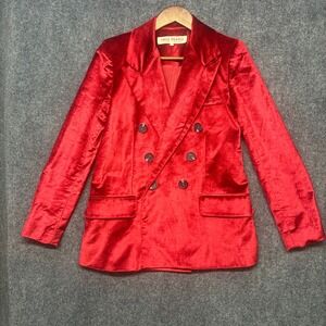 Free People Velvet Ashby Blazer Red Double Breasted Jacket XS chaNotched Lapel